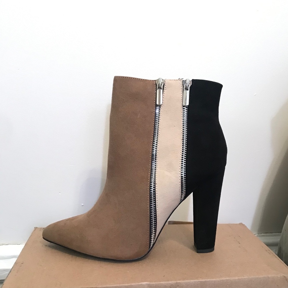 Tri-Color Color Block Heel Boots